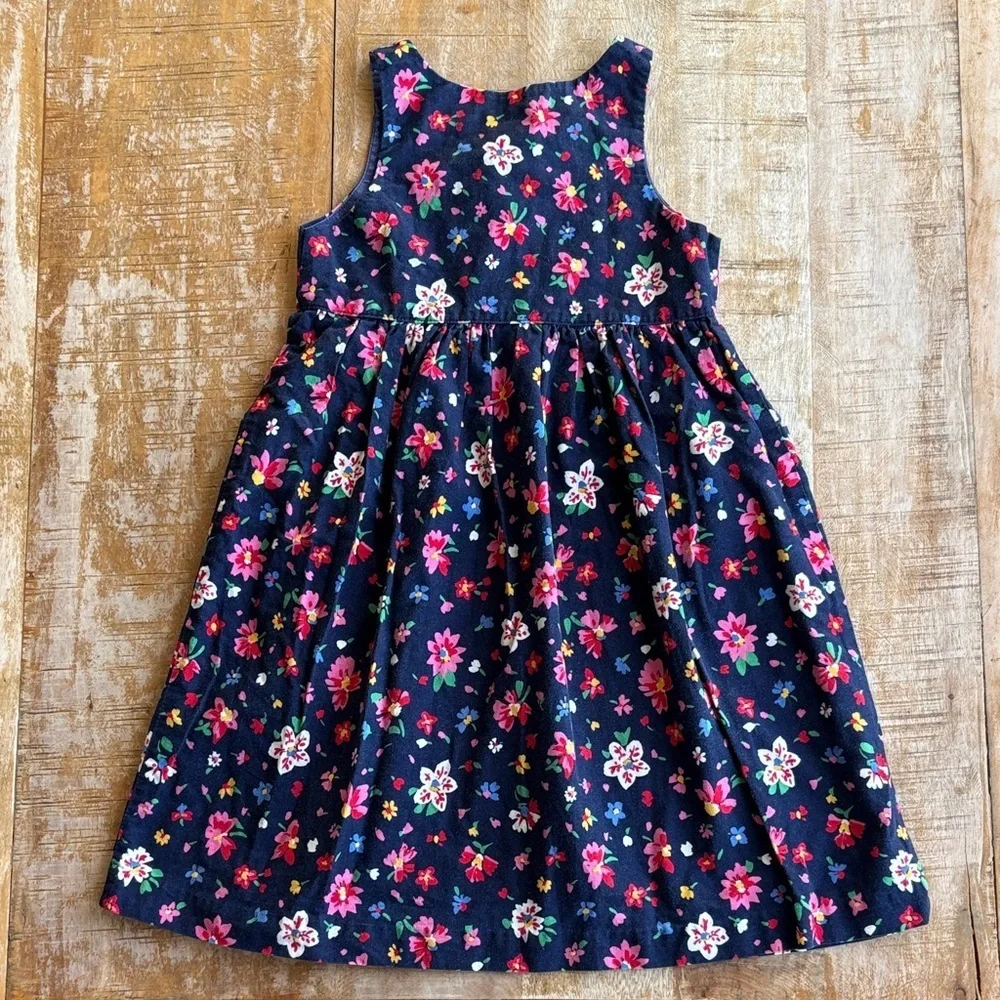 Vintage Hanna Andersson Floral Navy Dress size 5-6